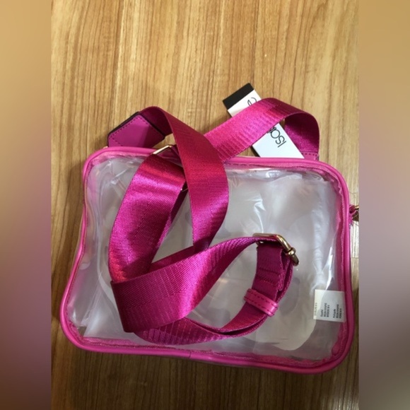 Pink piping trim Clear transparent crossbody camera bag wide adjustable bag - Picture 6 of 10